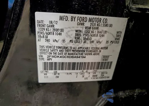 2013 Ford Edge Se из США, поврежденный, VIN 2FMDK4GC8DBA94194